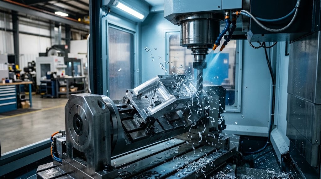 מרכז עיבוד שבבי CNC בחמישה צירים מכרסם תושבת אלומיניום מדויקת